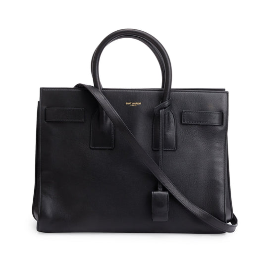 Saint Laurent Black Supple Grained Leather Small Sac De Jour