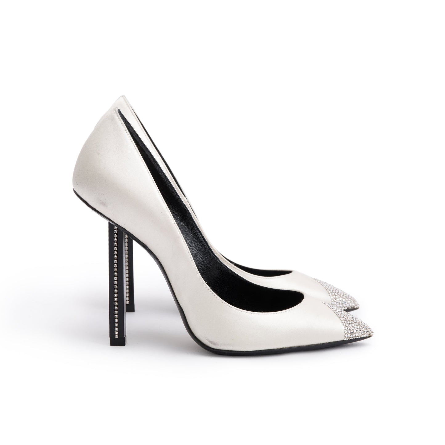 Saint Laurent Blanc Optic Satin Crystal Tower 110 Pumps, Size 36