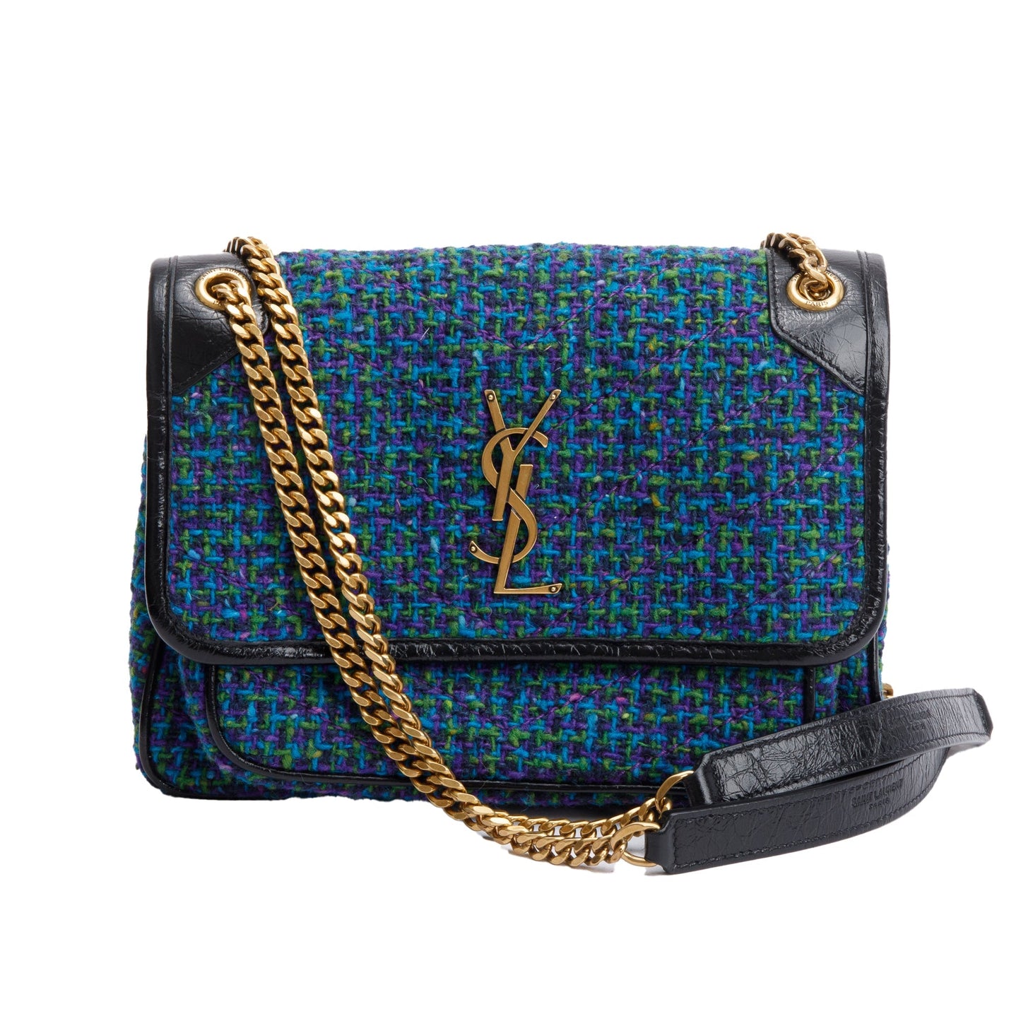 Saint Laurent Blue Tweed Niki Shoulder Bag