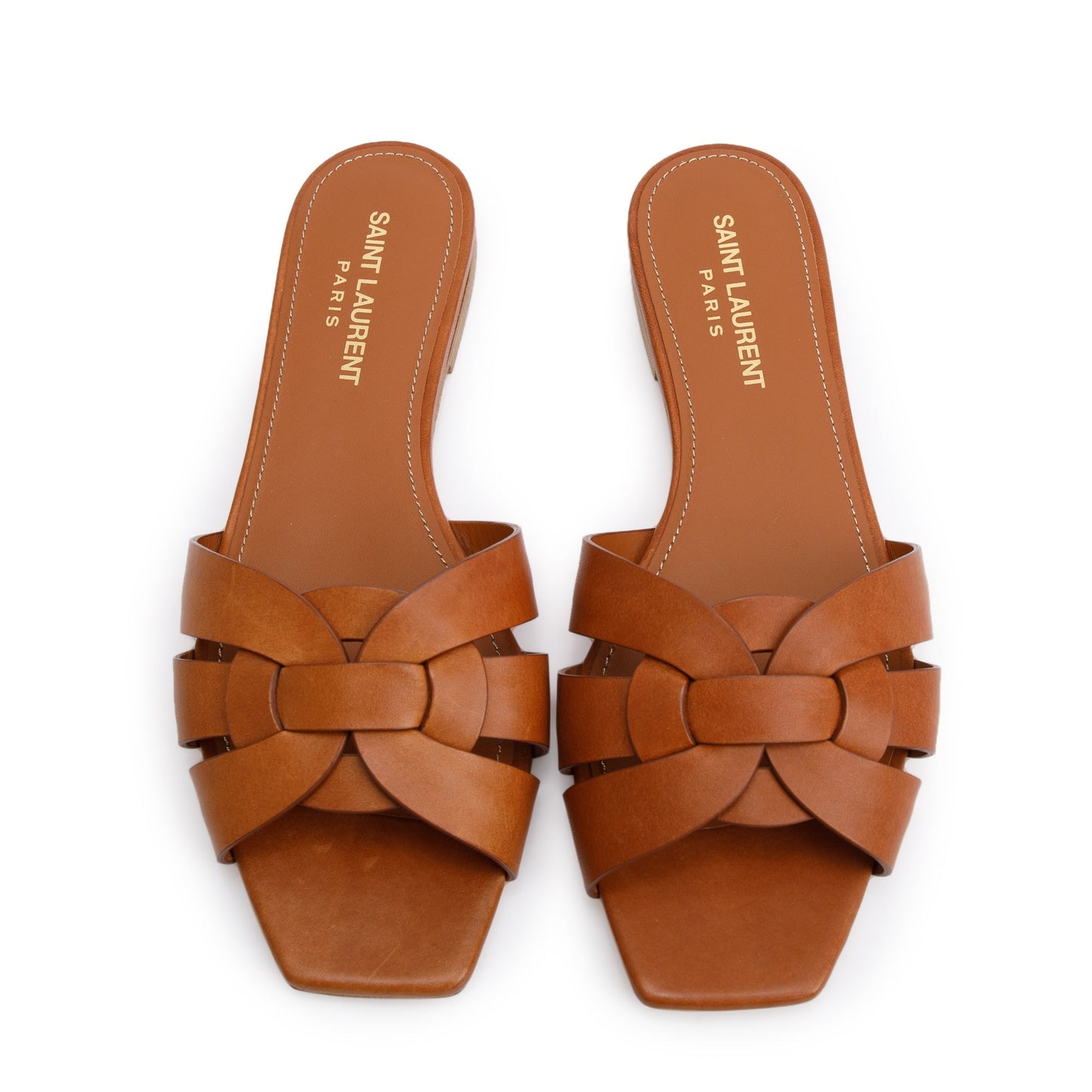 Saint Laurent Brown Smooth Leather Tribute Mules, Size 36.5