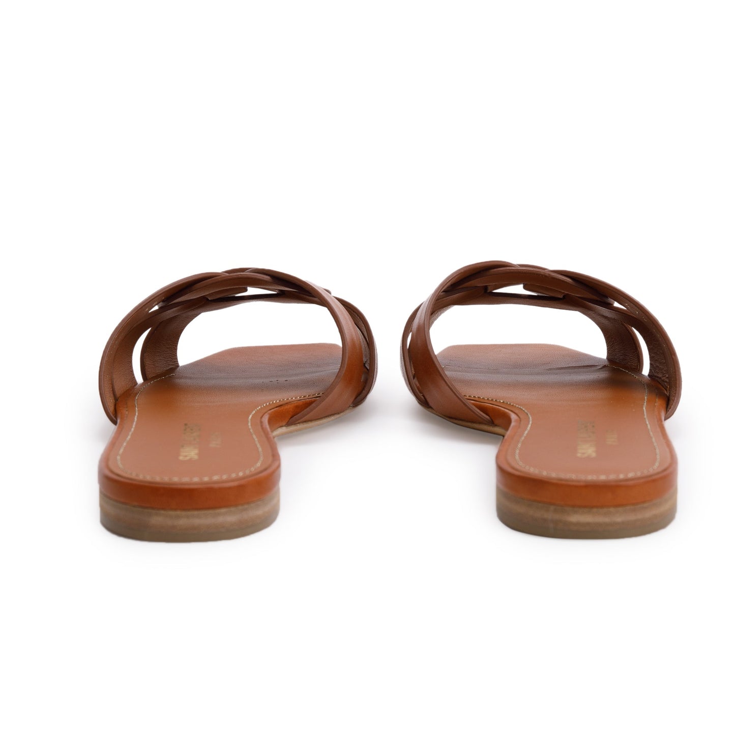 Saint Laurent Brown Smooth Leather Tribute Mules, Size 36.5