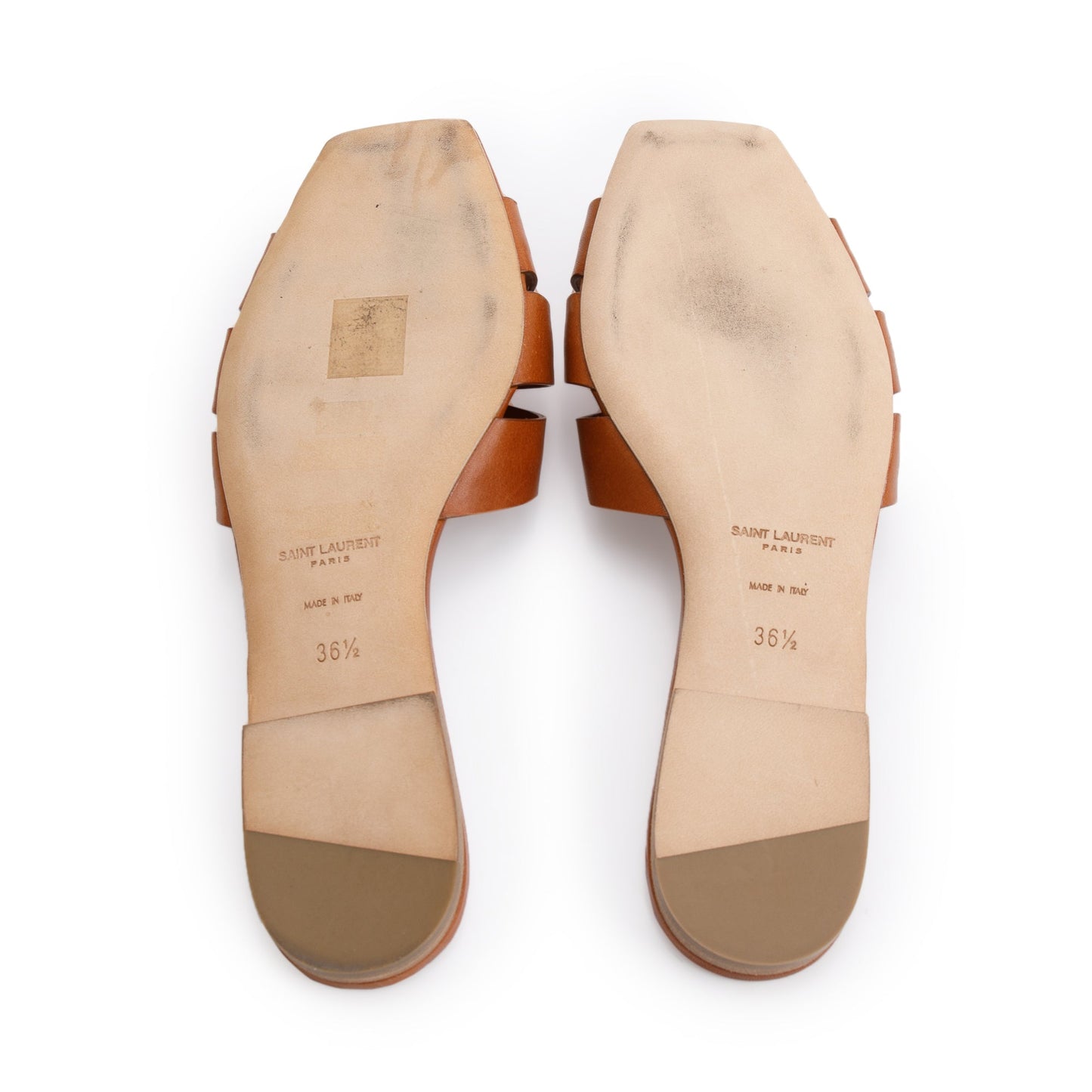 Saint Laurent Brown Smooth Leather Tribute Mules, Size 36.5