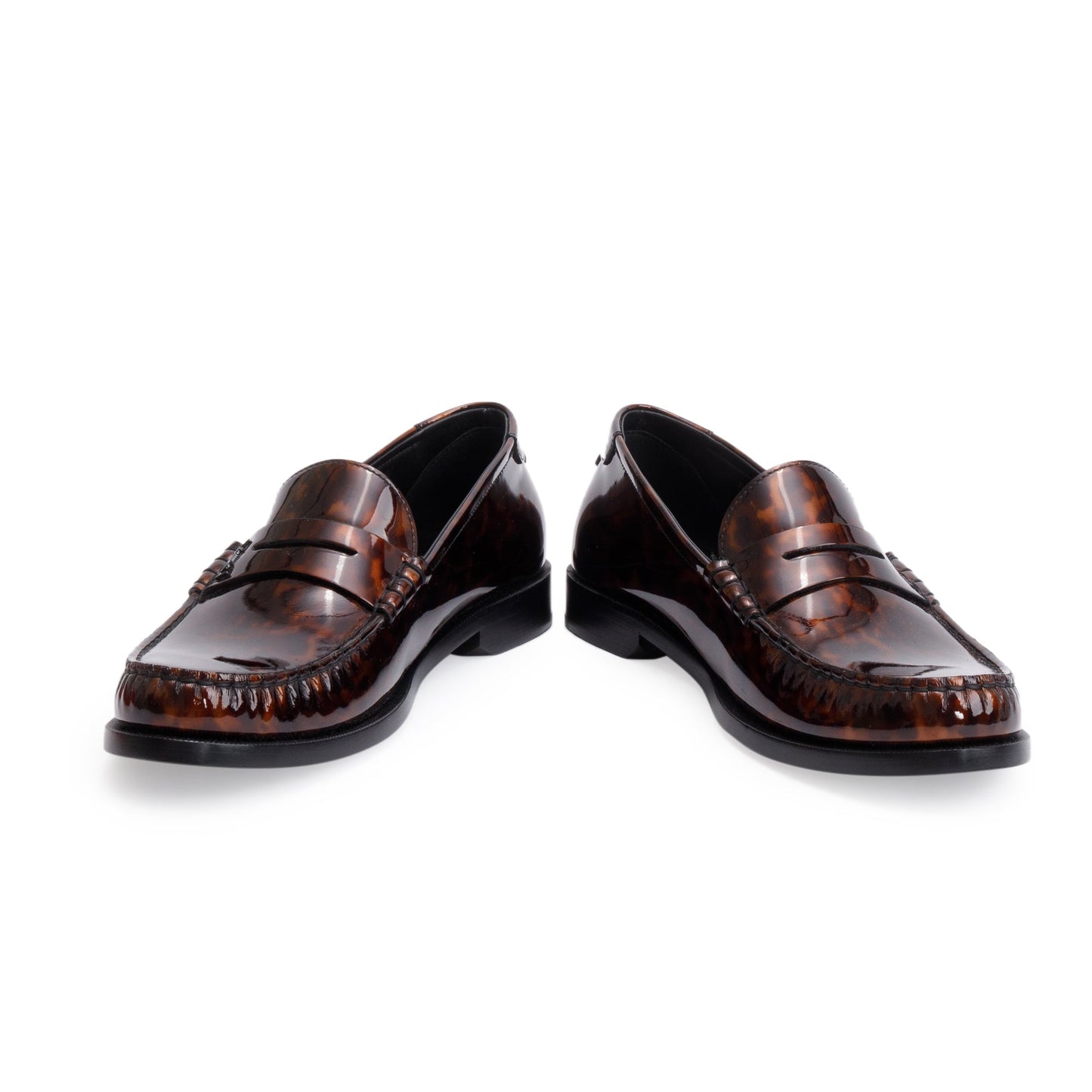 Saint Laurent Brown Tortoisehell Patent Leather Le Loafer Penny Shoes, Size 41.5