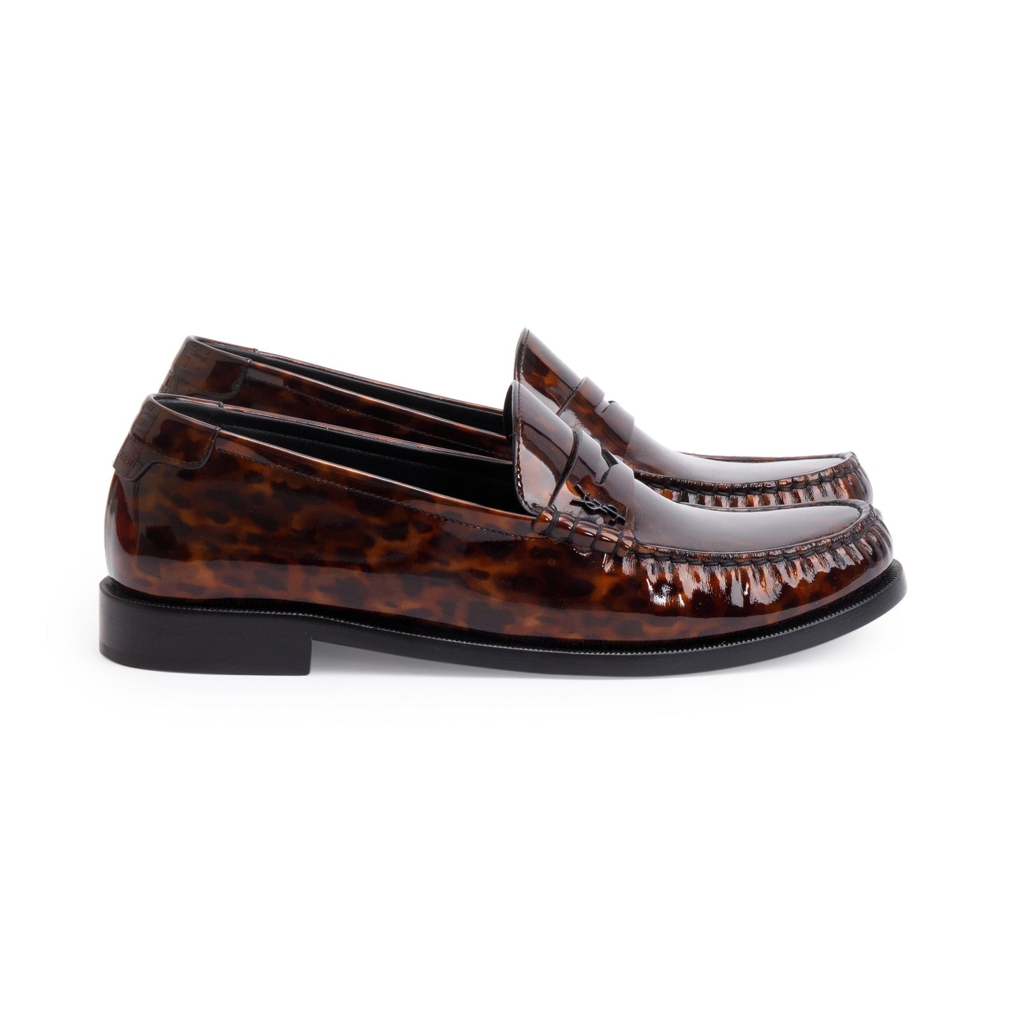 Saint Laurent Brown Tortoisehell Patent Leather Le Loafer Penny Shoes, Size 41.5