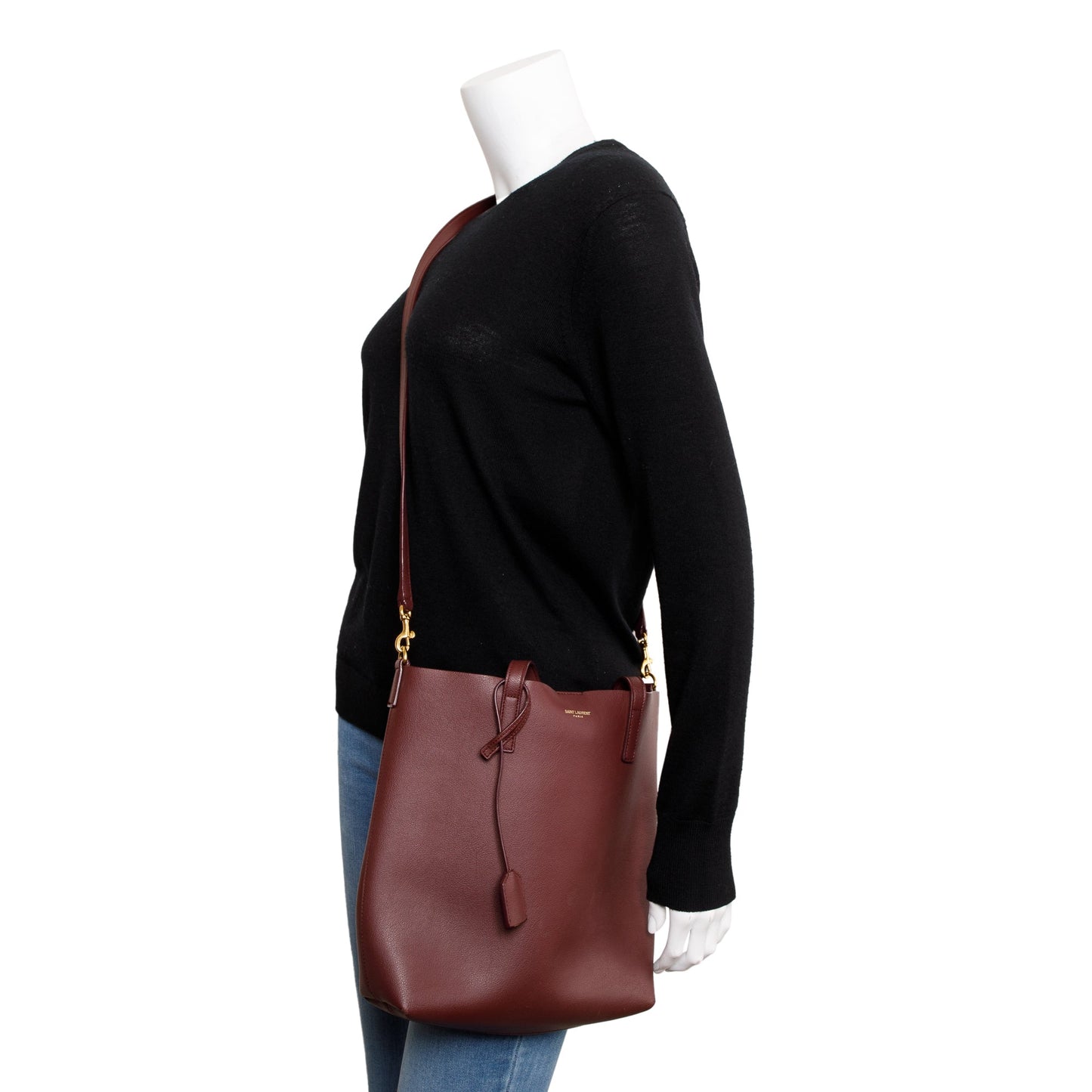 Saint Laurent Burgandy Leather Toy Shopping Tote