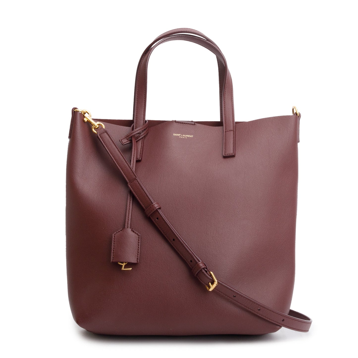 Saint Laurent Burgundy Calfskin Leather Toy Shopping Tote