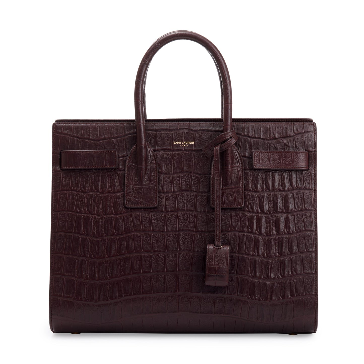 Saint Laurent Burgundy Crocodile Embossed Calfskin Small Sac De Jour