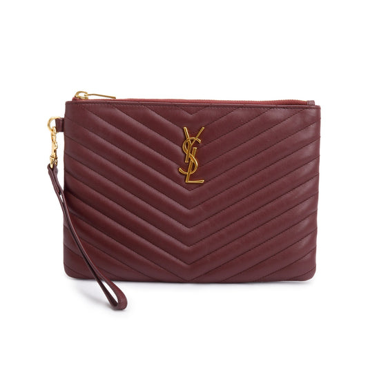 Saint Laurent Burgundy Leather Cassandre Matelasse A5 Pouch