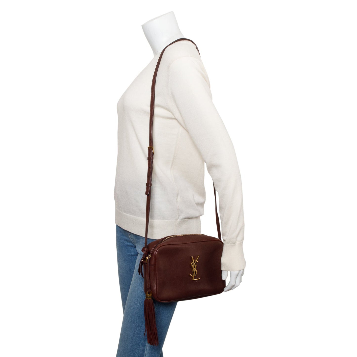 Saint Laurent Burgundy Monogram Leather Small Lou Camera Bag