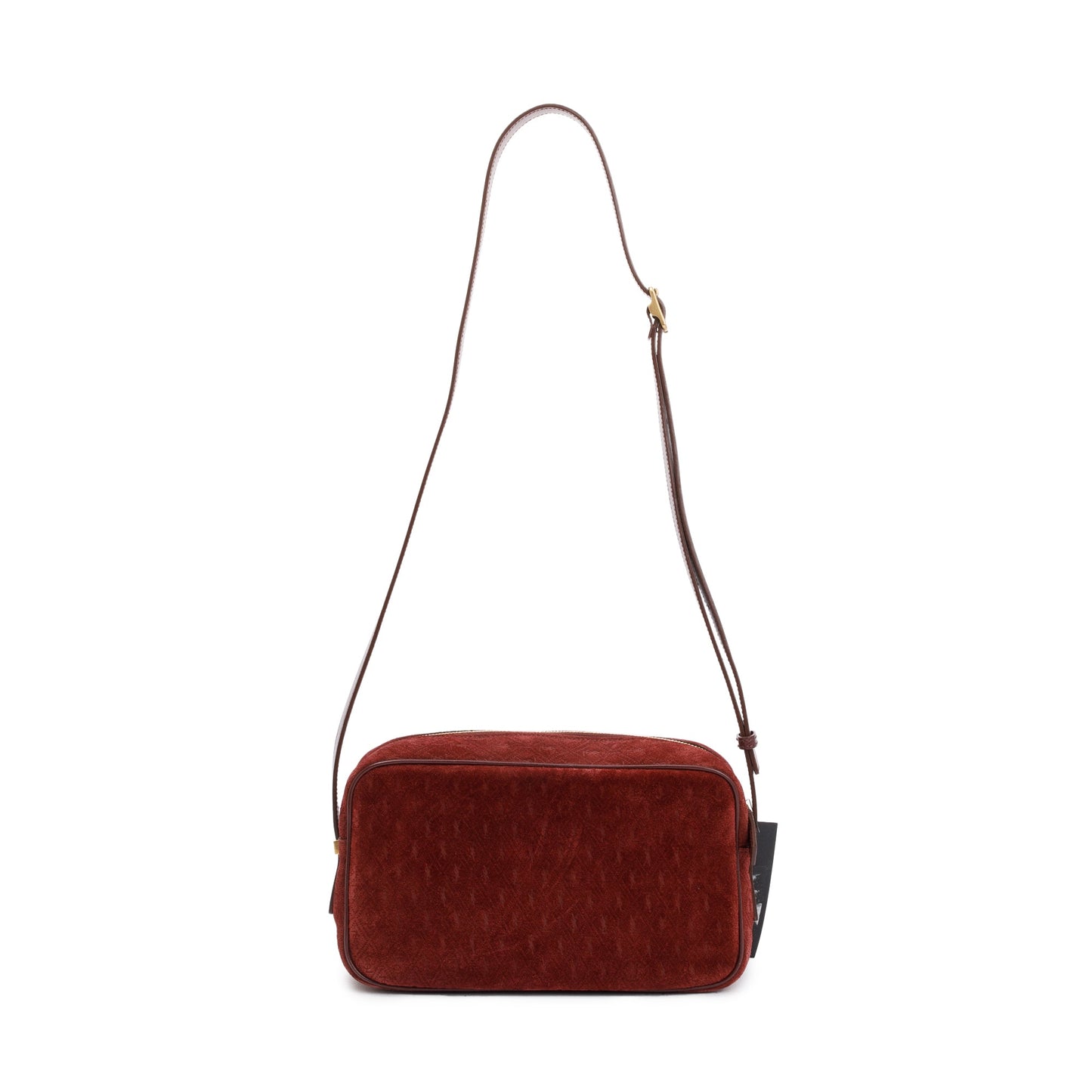 Saint Laurent Burgundy Suede Monogram All Over Camera Bag
