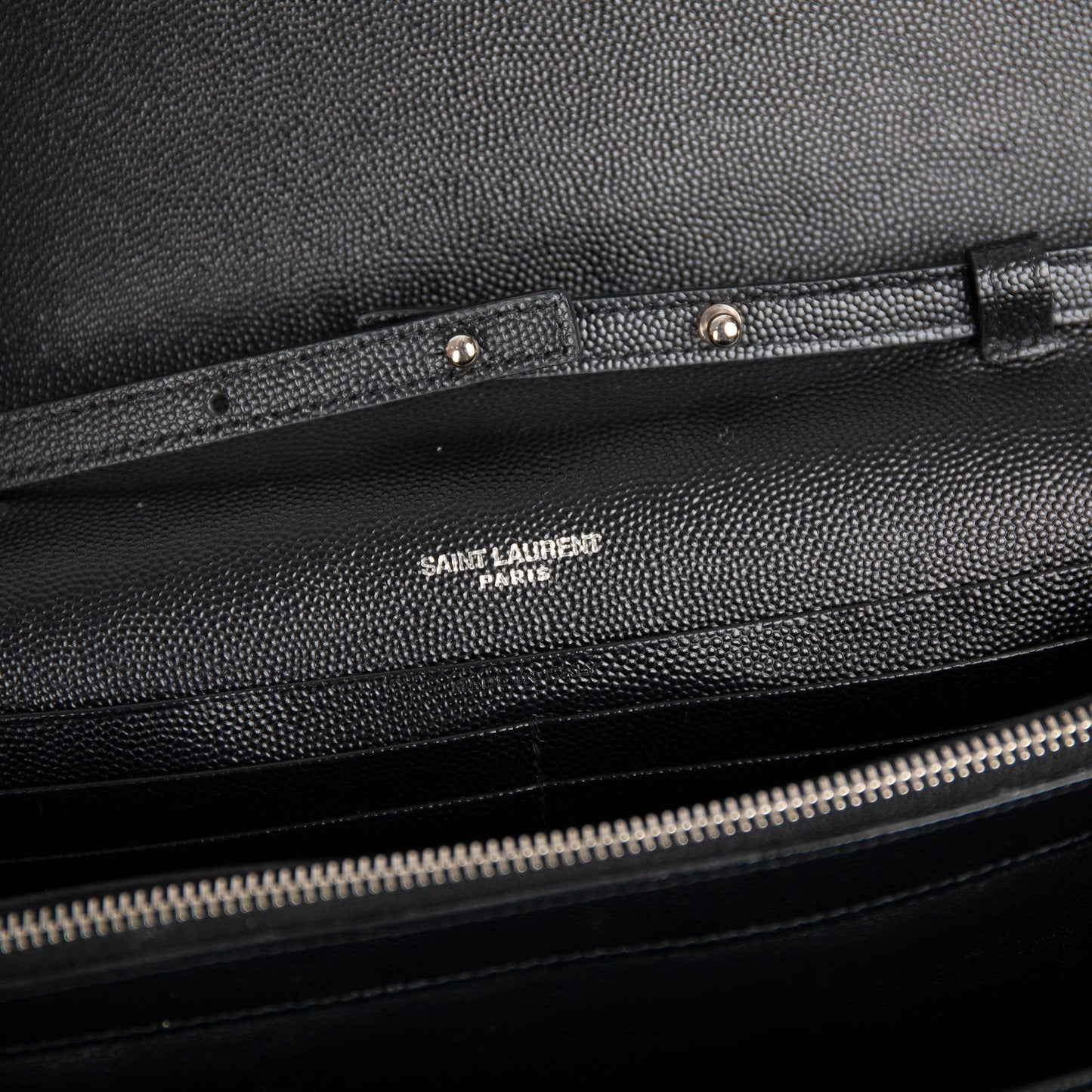 Saint Laurent Chevron Leather Cassandre Chain Wallet