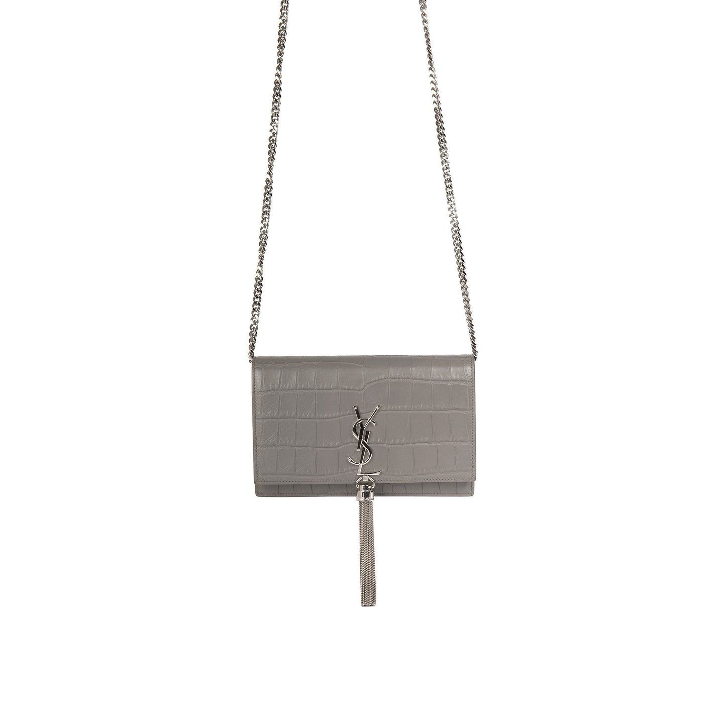 Saint Laurent Croc Embossed Kate Tassel Wallet on Chain