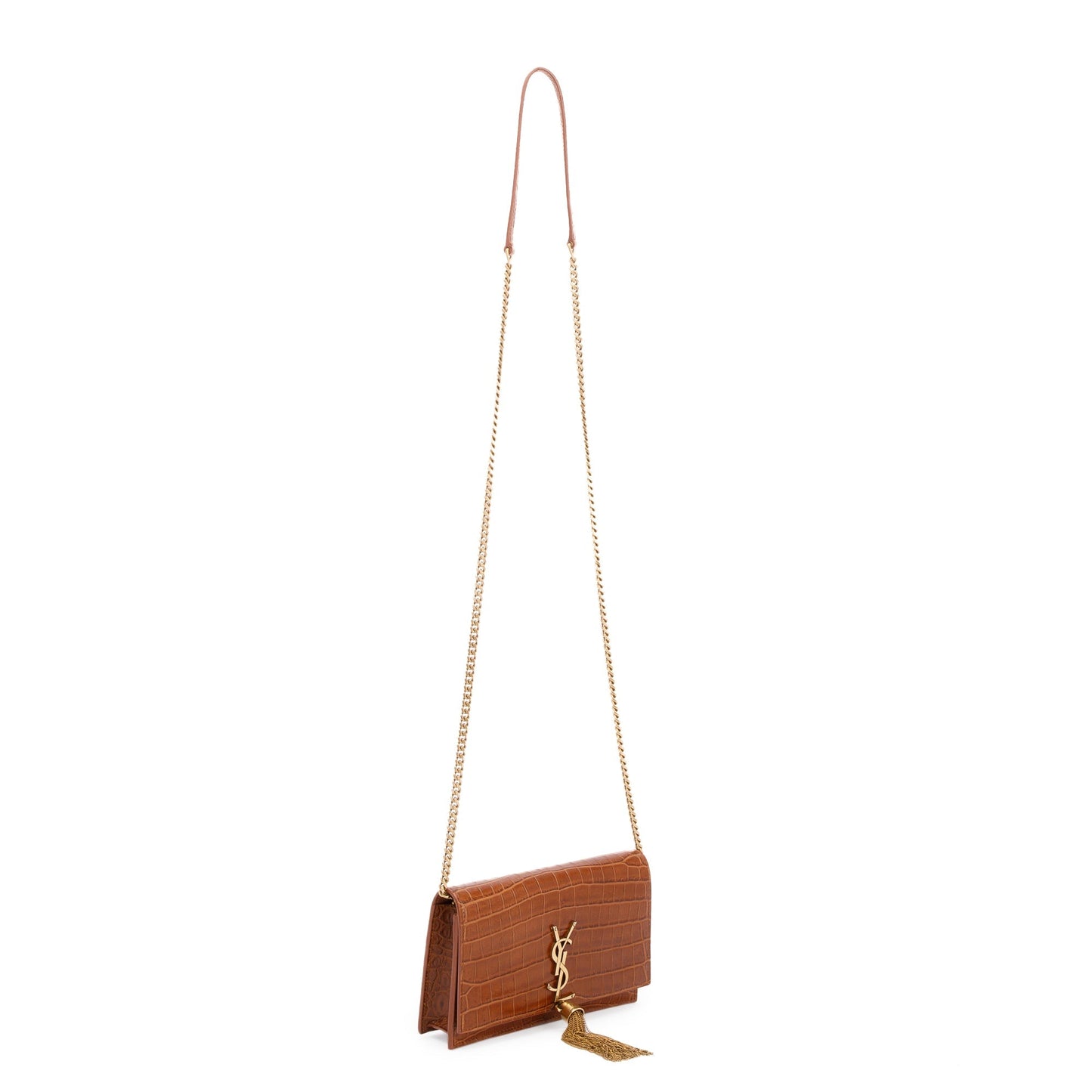 Saint Laurent Croc Embossed Kate Tassel Wallet on Chain
