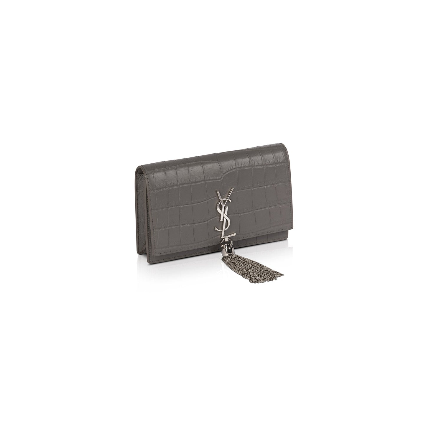 Saint Laurent Croc Embossed Kate Tassel Wallet on Chain