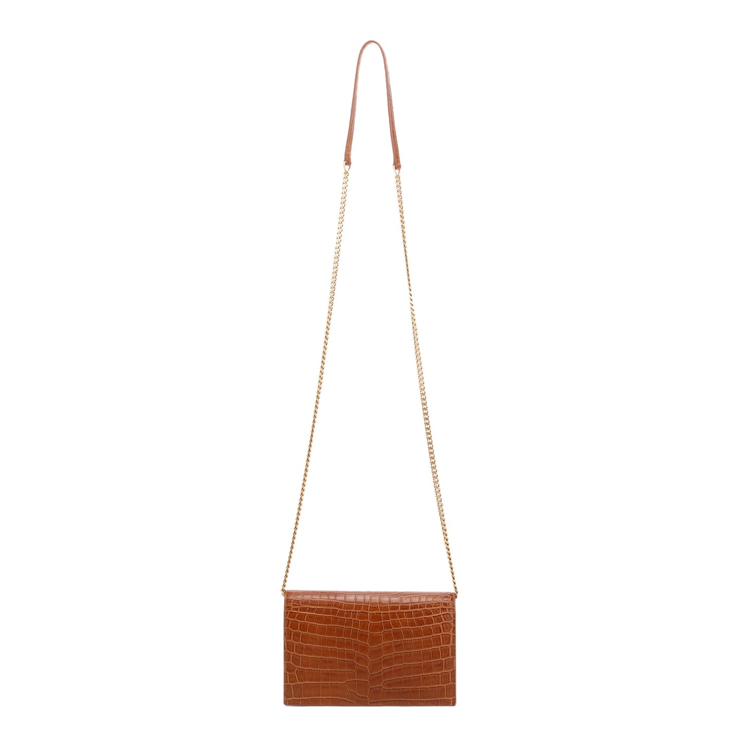 Saint Laurent Croc Embossed Kate Tassel Wallet on Chain