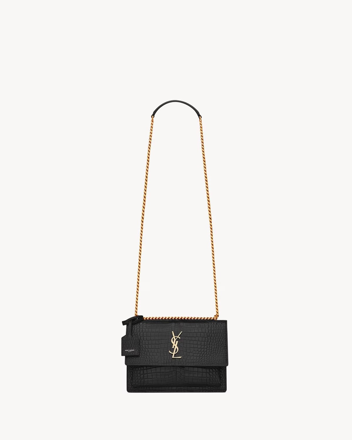 YSL CROC EMBOSSED CALFSKIN MONOGRAM SUNSET MEDIUM CROSSBODY BAG