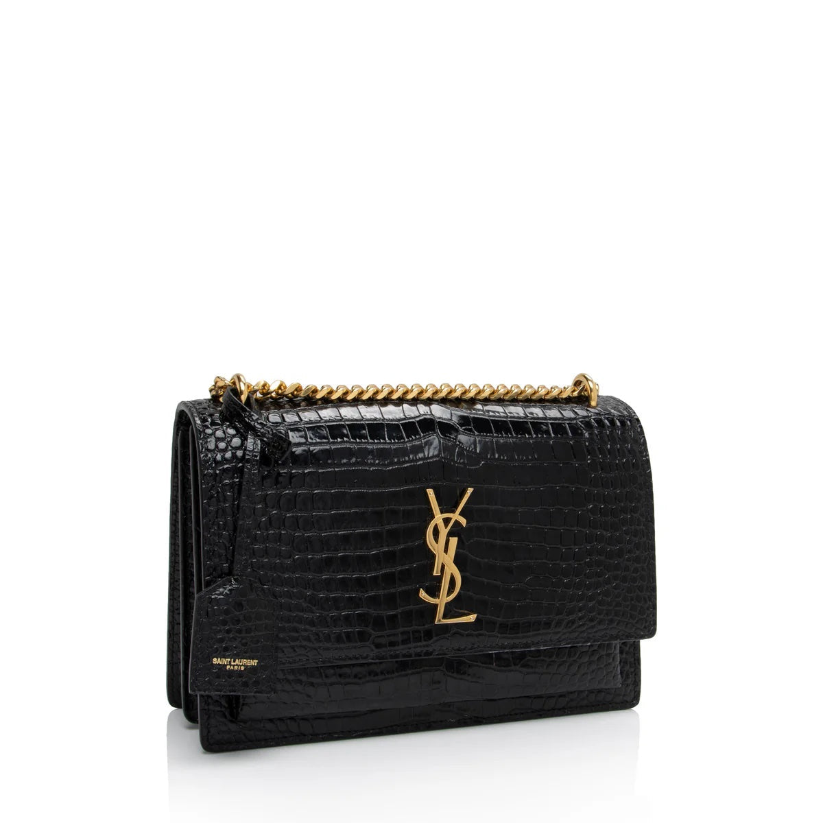 YSL CROC EMBOSSED CALFSKIN MONOGRAM SUNSET MEDIUM CROSSBODY BAG