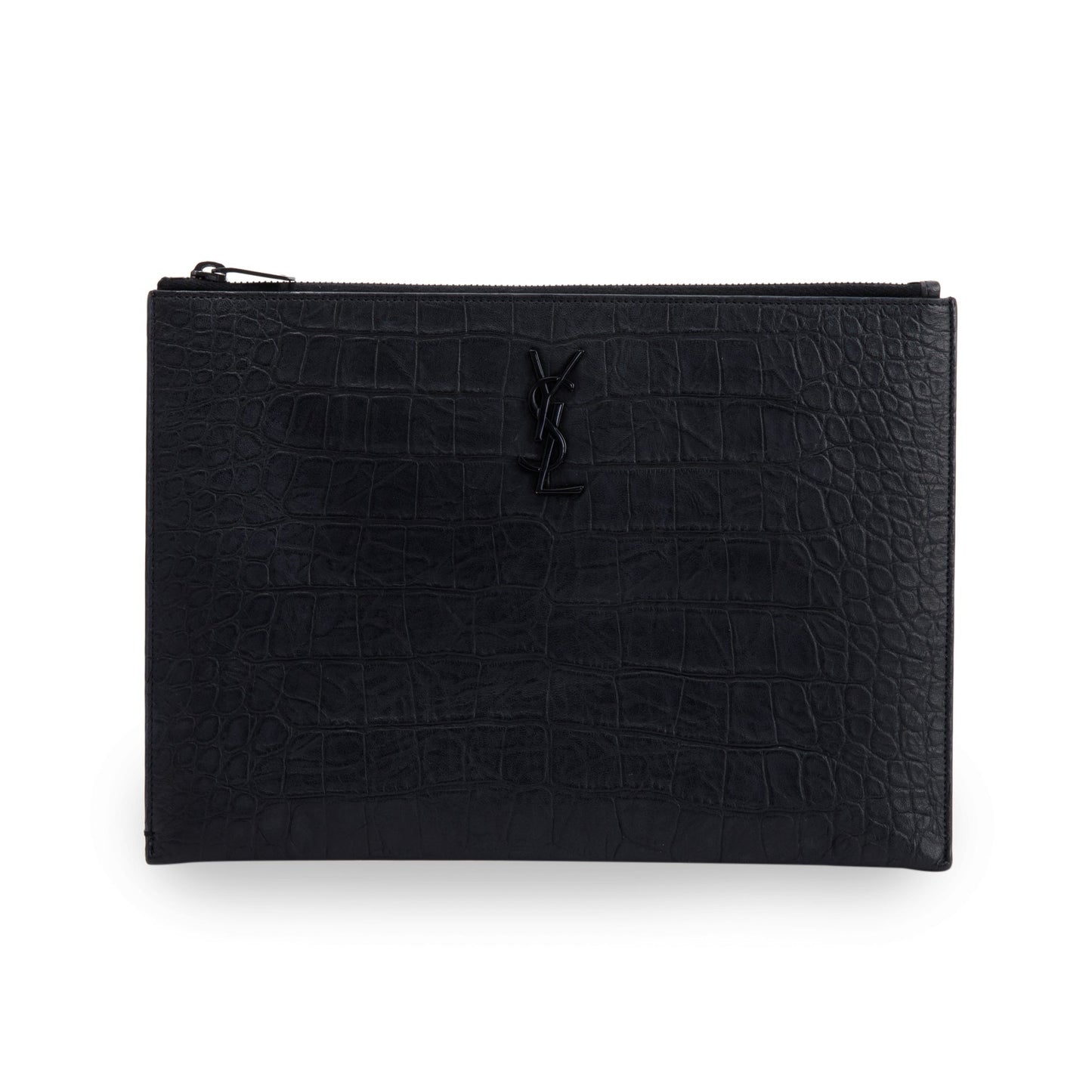 Saint Laurent Croc Embossed Monogram Zip Pouch