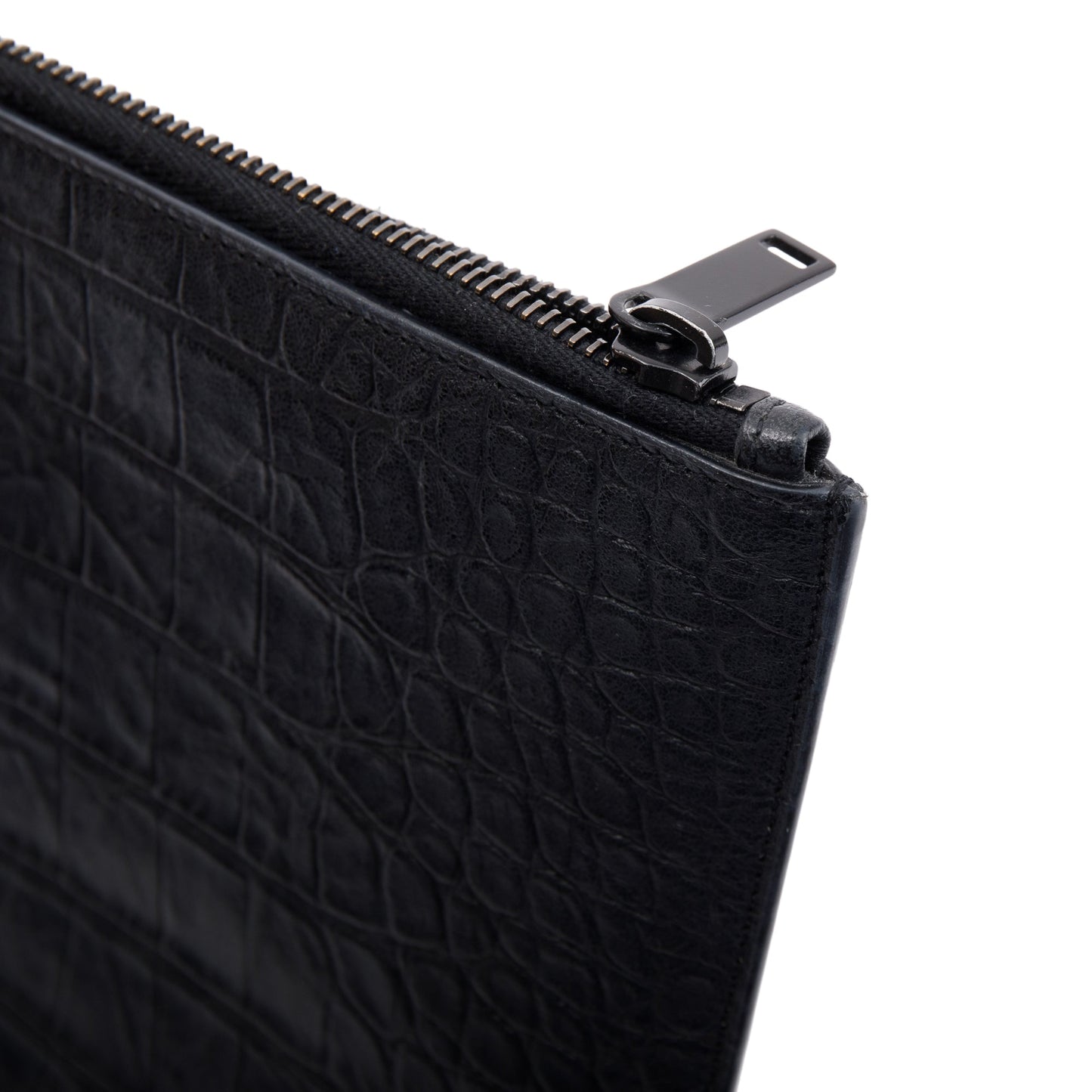 Saint Laurent Croc Embossed Monogram Zip Pouch