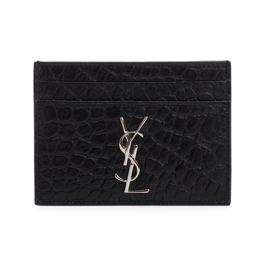 Saint Laurent Crocodile Embossed Leather Card Holder