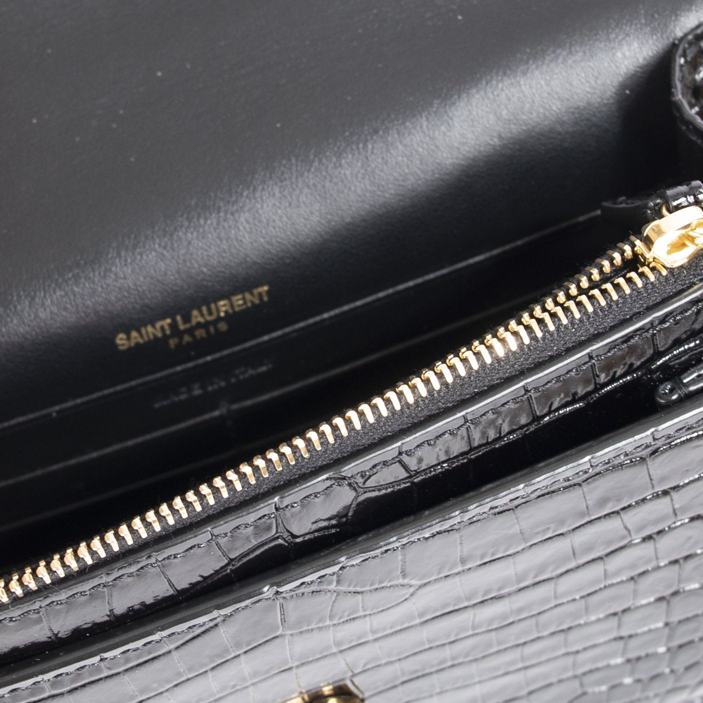 Saint Laurent Crocodile Embossed Monogram Sunset Chain Wallet Bag