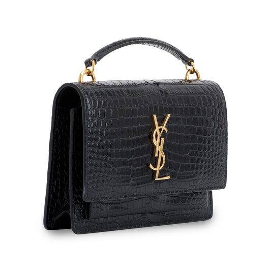 Saint Laurent Crocodile Embossed Sunset Chain Wallet
