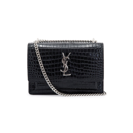 Saint Laurent Crocodile Embossed Sunset Chain Wallet