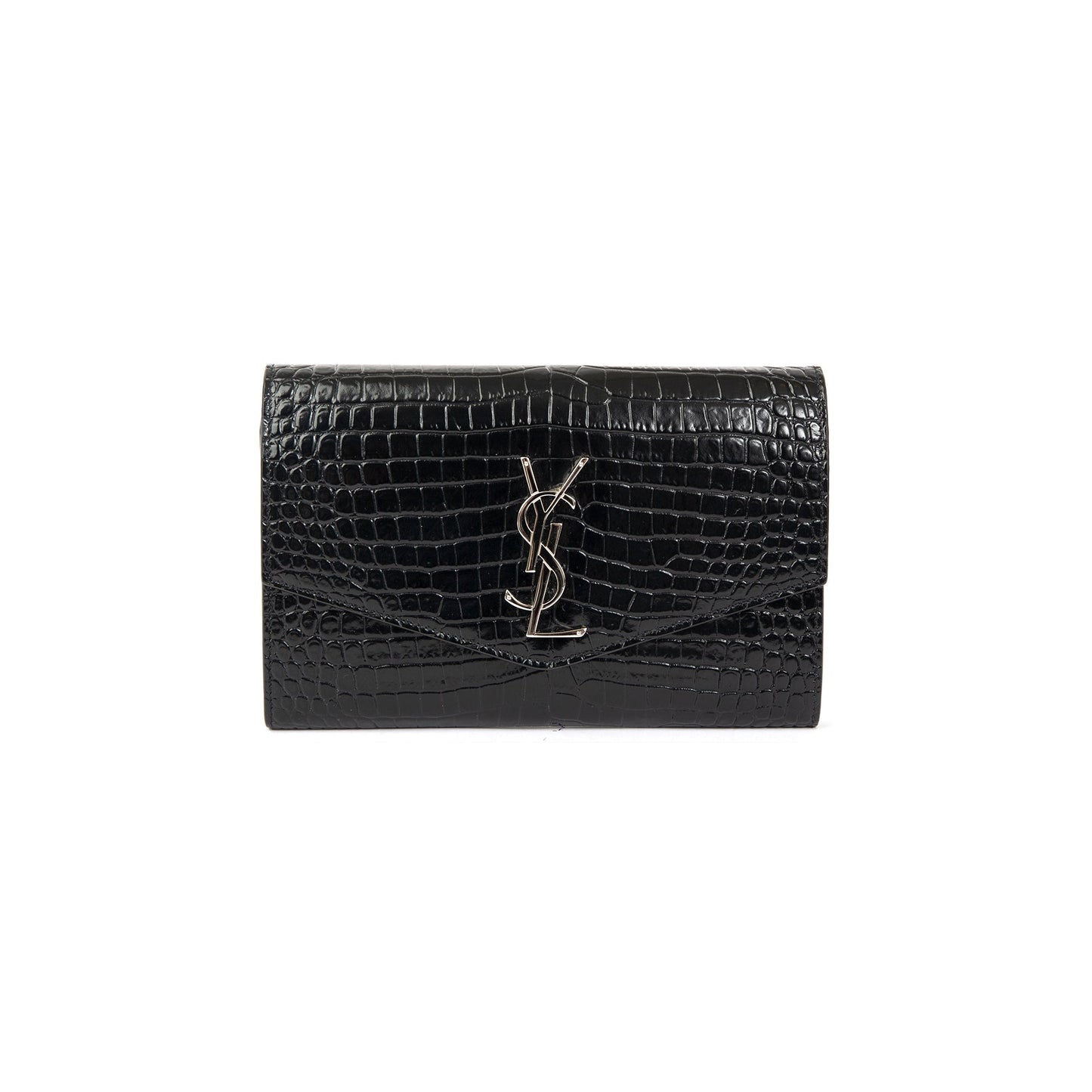 Saint Laurent Crocodile-Embossed Uptown Chain Wallet