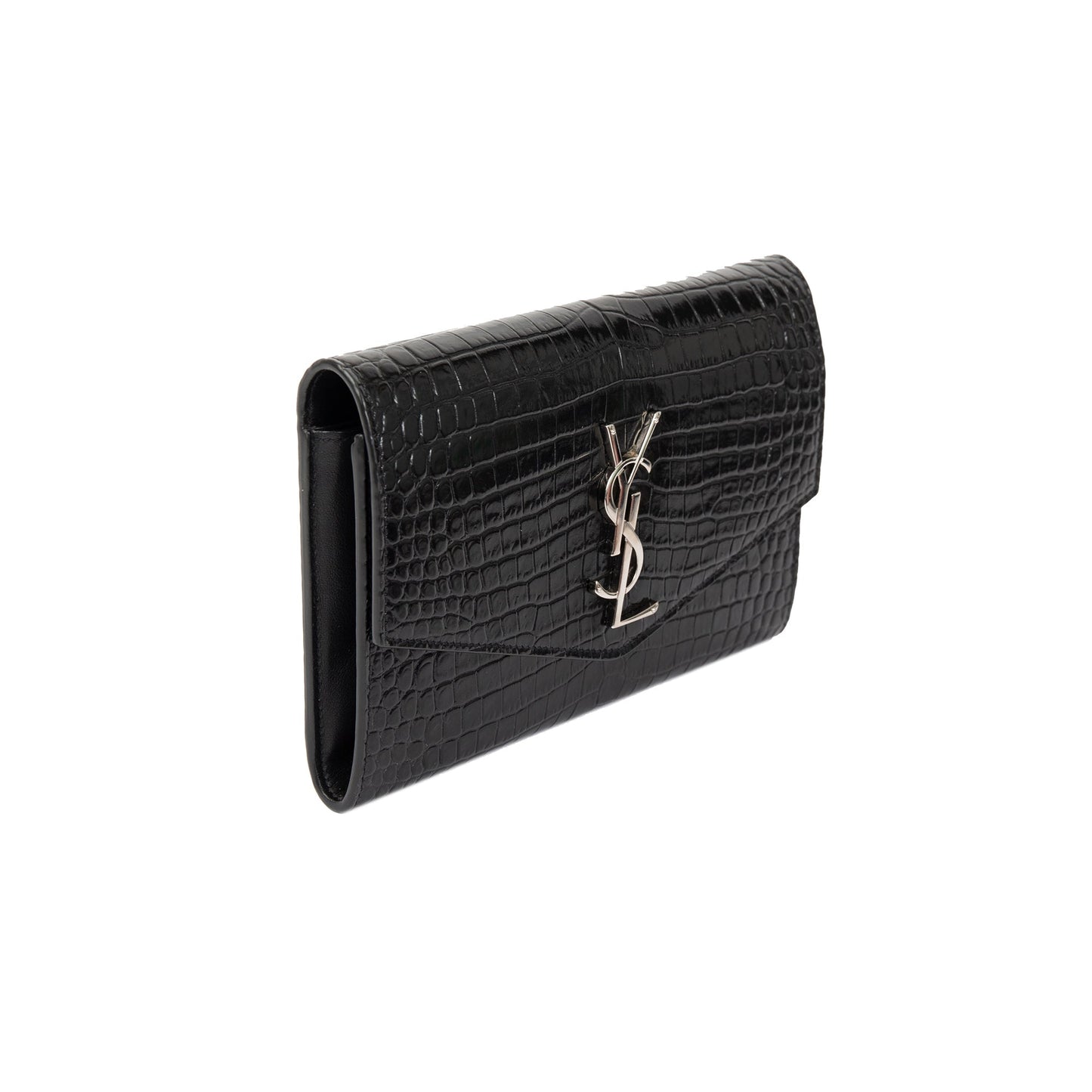 Saint Laurent Crocodile-Embossed Uptown Chain Wallet
