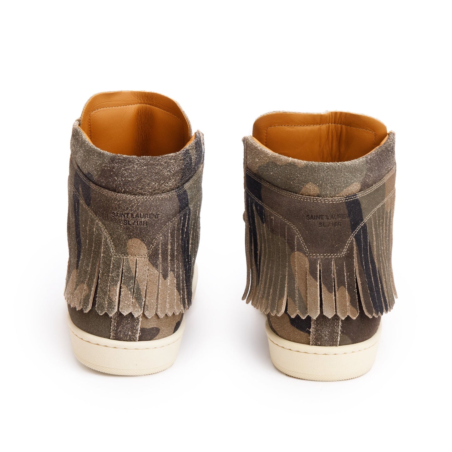 Saint Laurent Green Camouflage Suede Fringe Court Classic SL-18 High Top Sneakers, Size 39