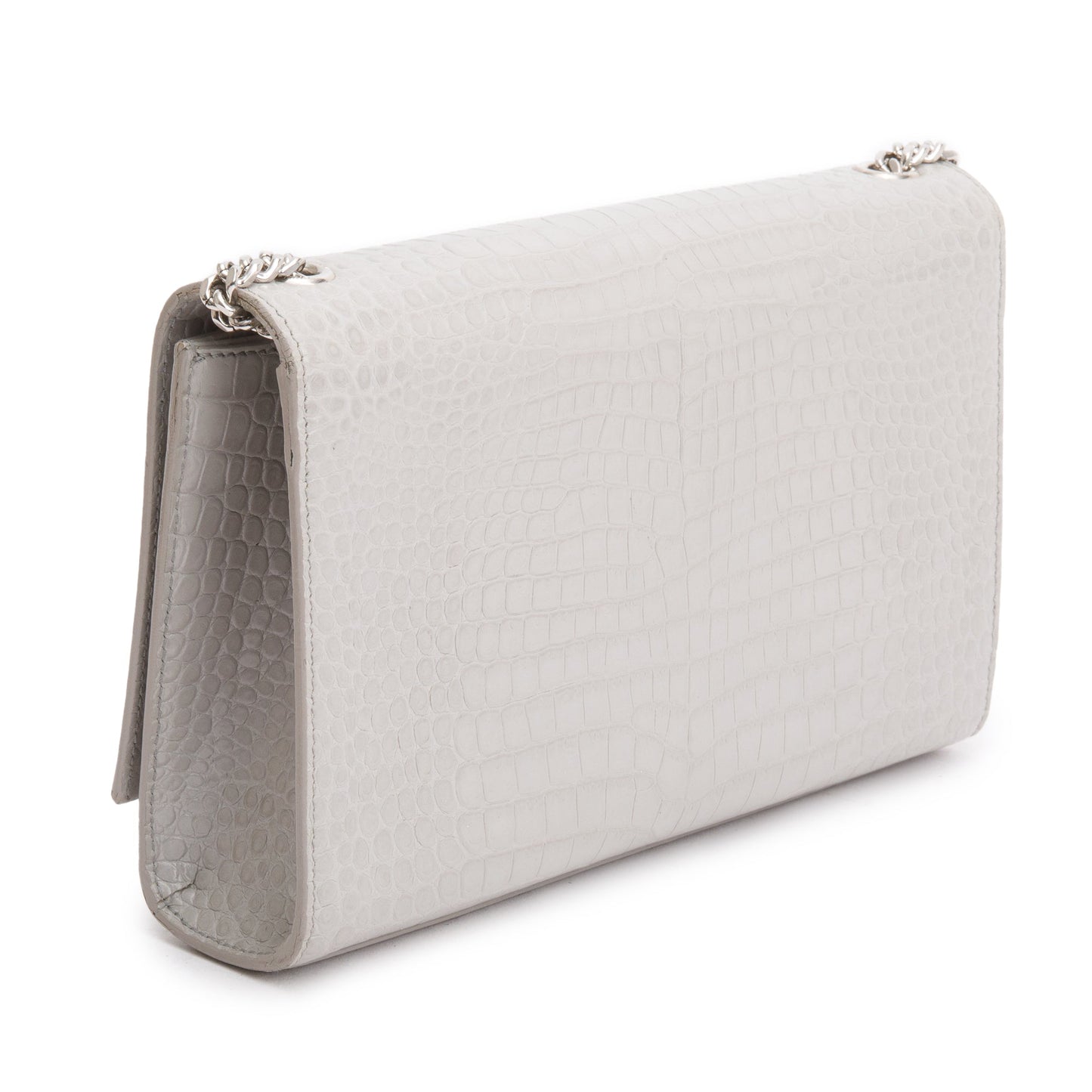 Saint Laurent Grey Crocodile-Embossed Leather Medium Classic Monogram Kate Tassel Chain Bag