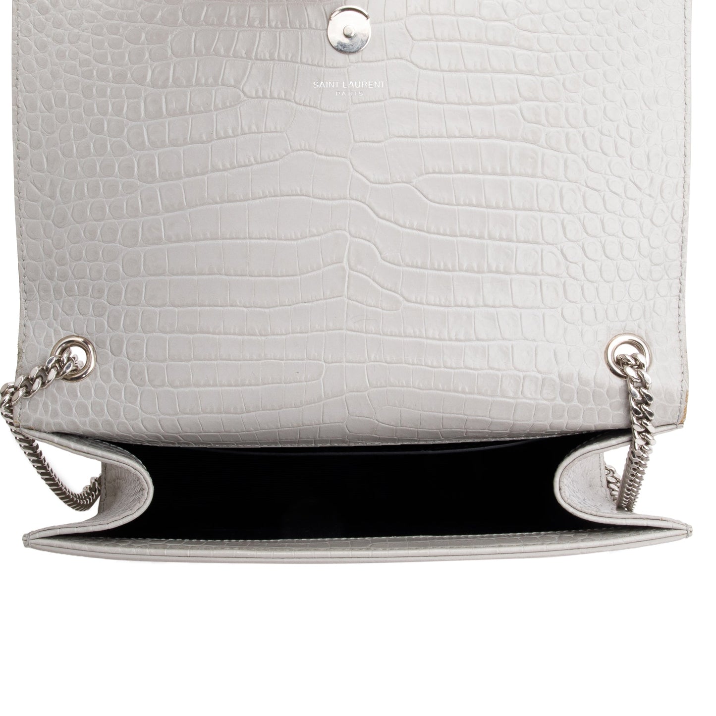 Saint Laurent Grey Crocodile-Embossed Leather Medium Classic Monogram Kate Tassel Chain Bag