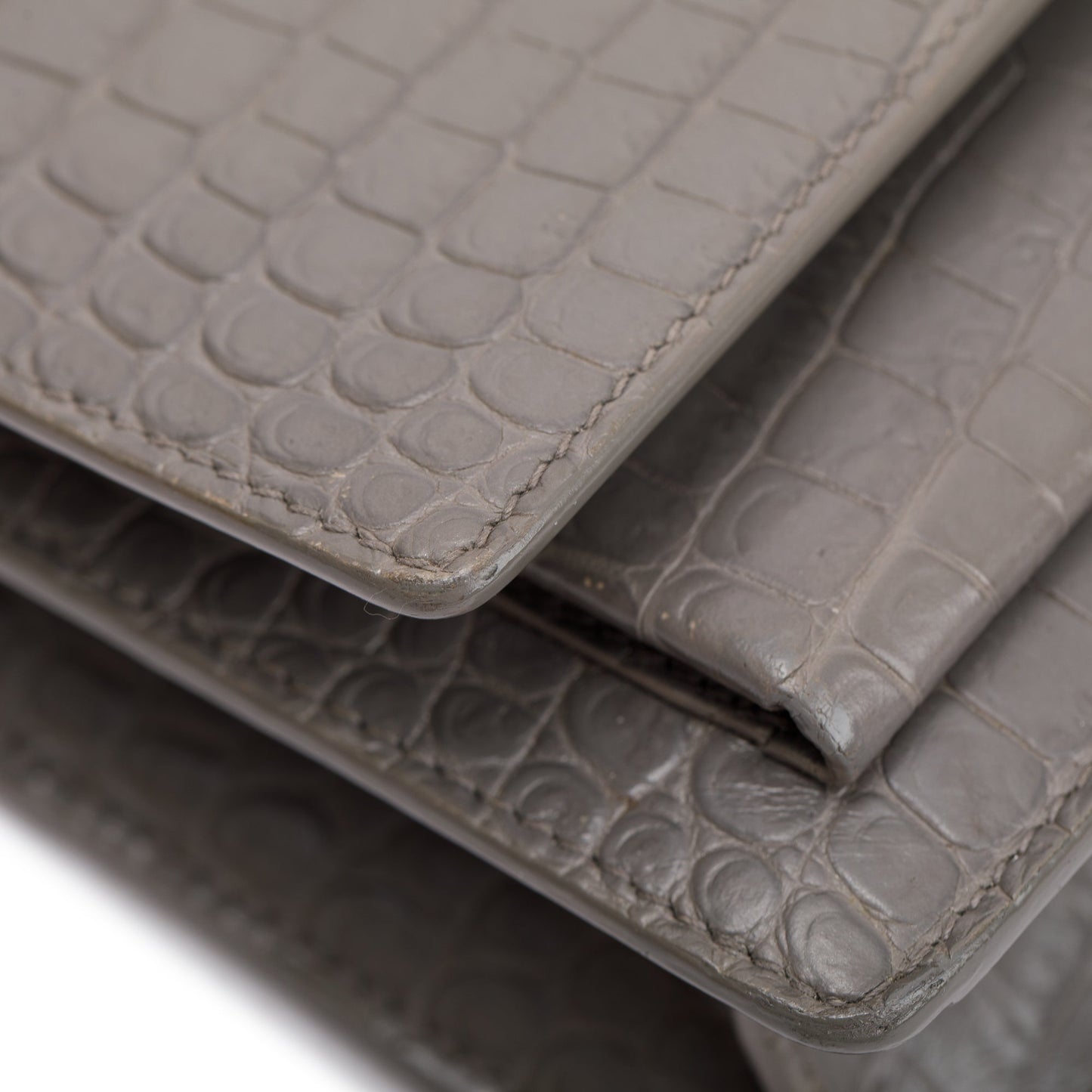 Saint Laurent Grey Crocodile Embossed Sunset Chain Wallet