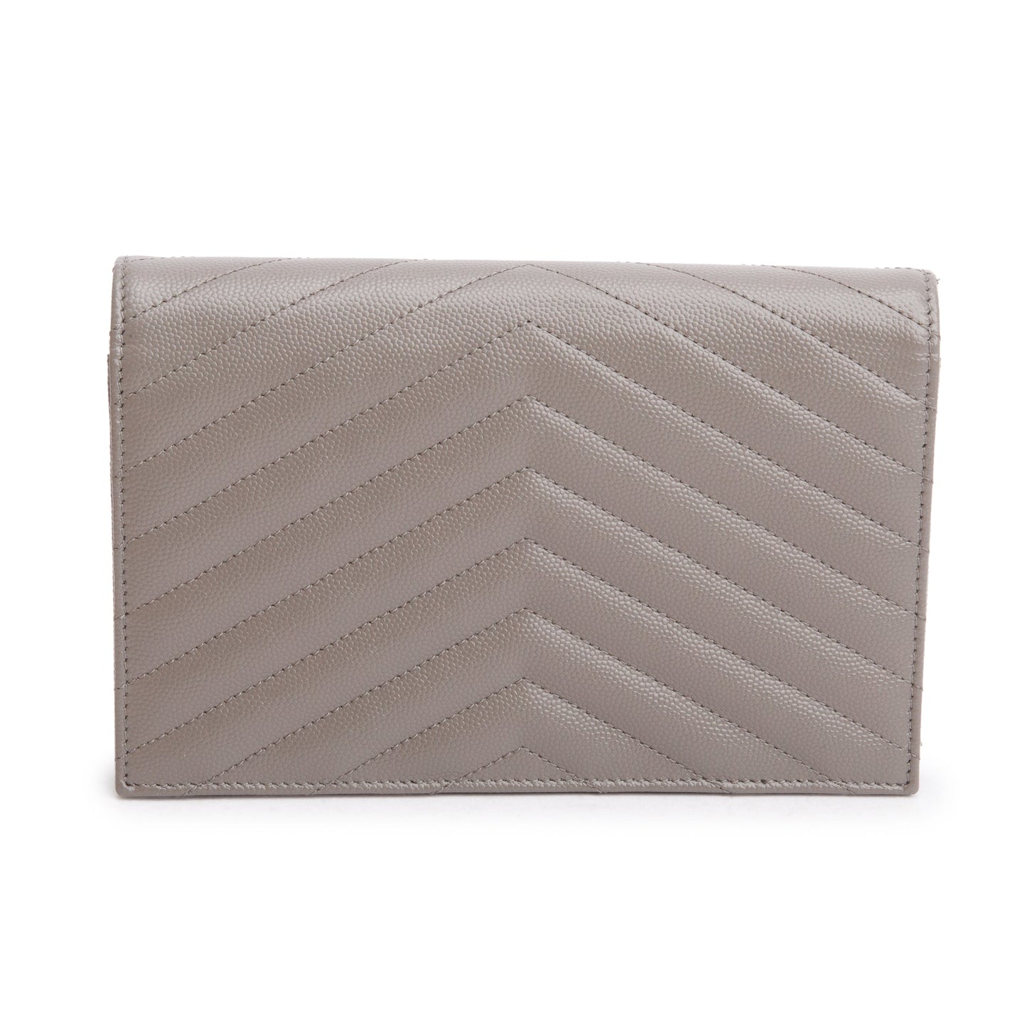 Saint Laurent Grey Grain De Poudre Leather Cassandre Envelope Chain Wallet