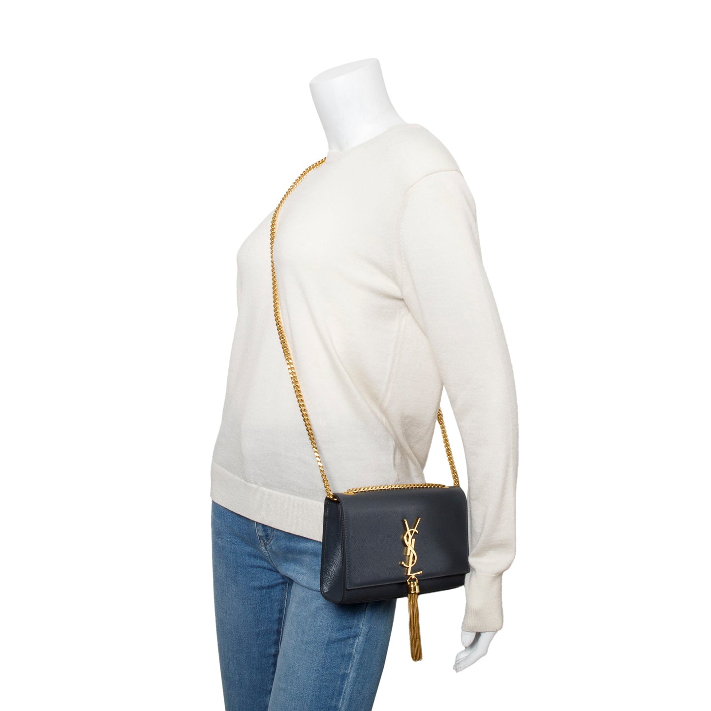 Saint Laurent Grey Grain De Poudre Leather Small Monogram Kate Bag