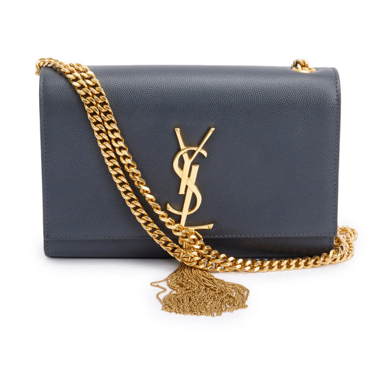 Saint Laurent Grey Grain De Poudre Leather Small Monogram Kate Bag