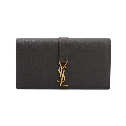 Saint Laurent Grey Grained Leather Large Flap Wallet
