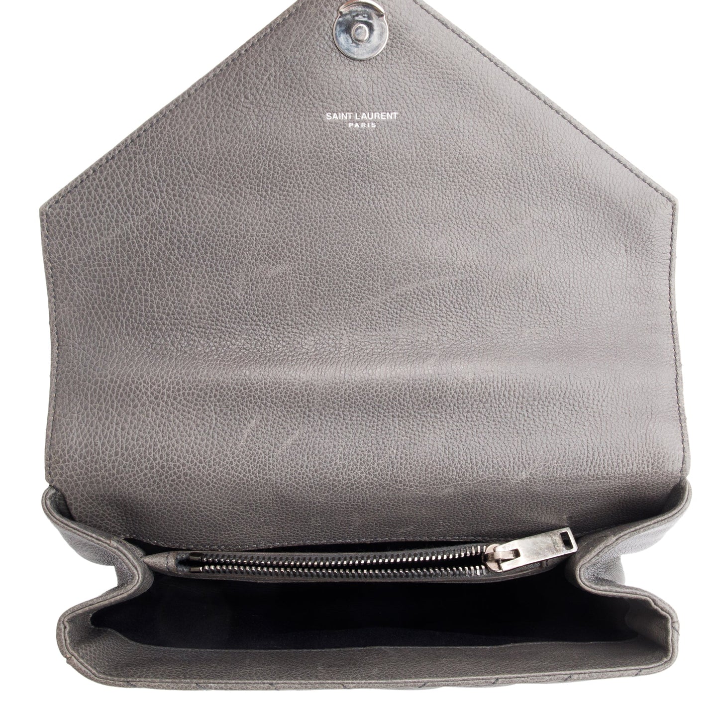 Saint Laurent Grey Leather Medium Chevron College Bag