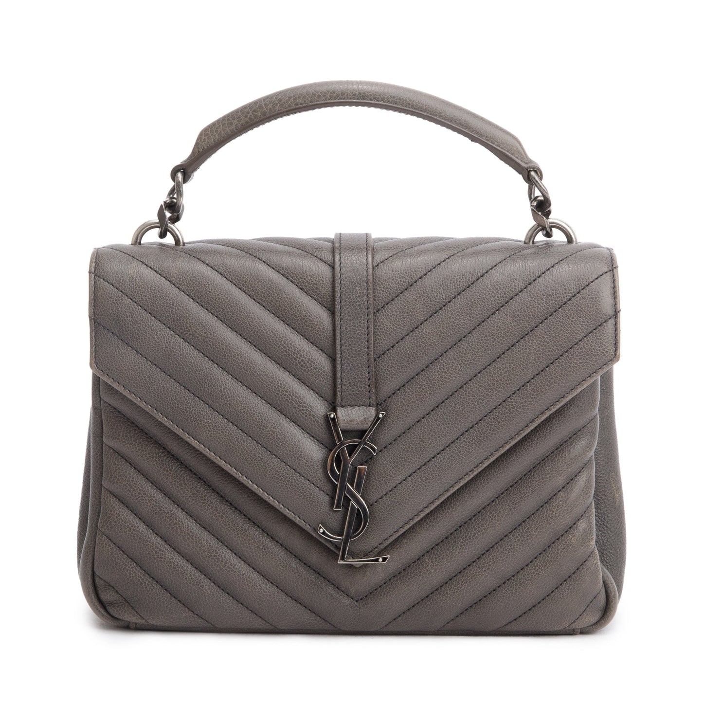 Saint Laurent Grey Leather Medium Chevron College Bag