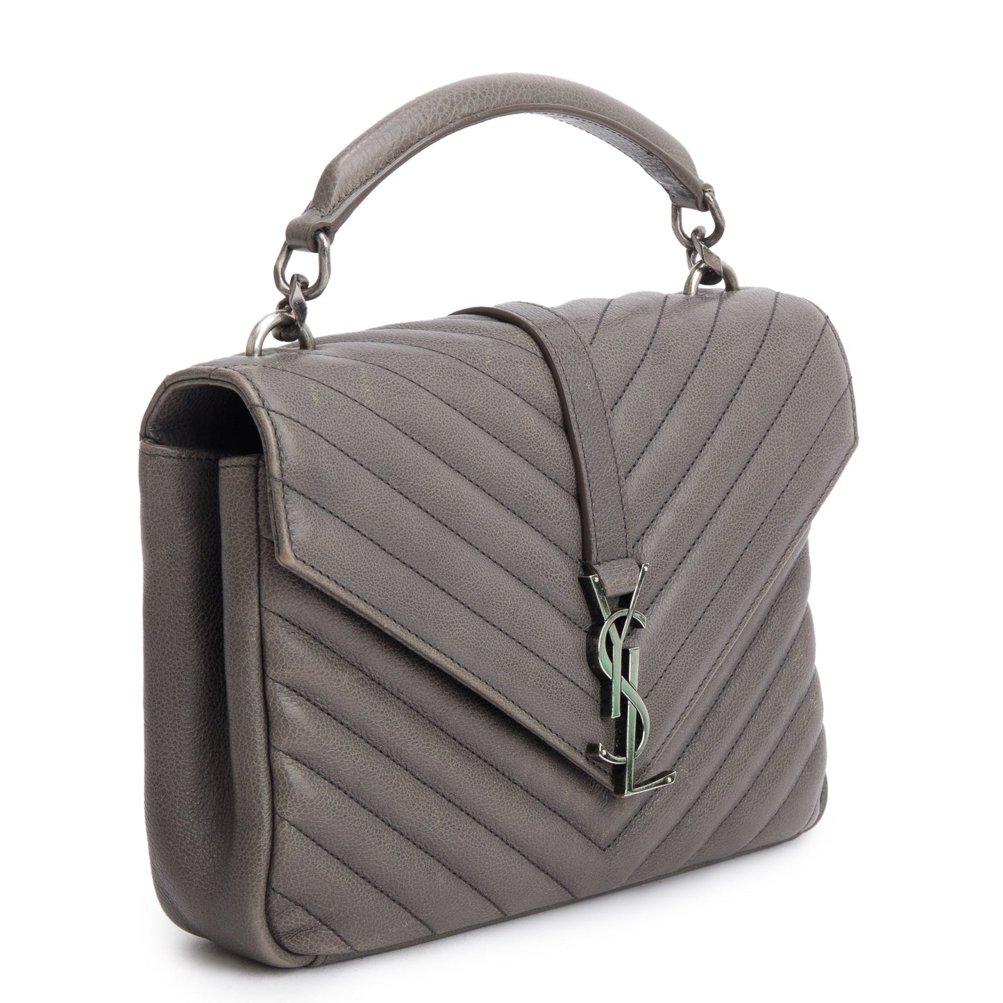 Saint Laurent Grey Leather Medium Chevron College Bag