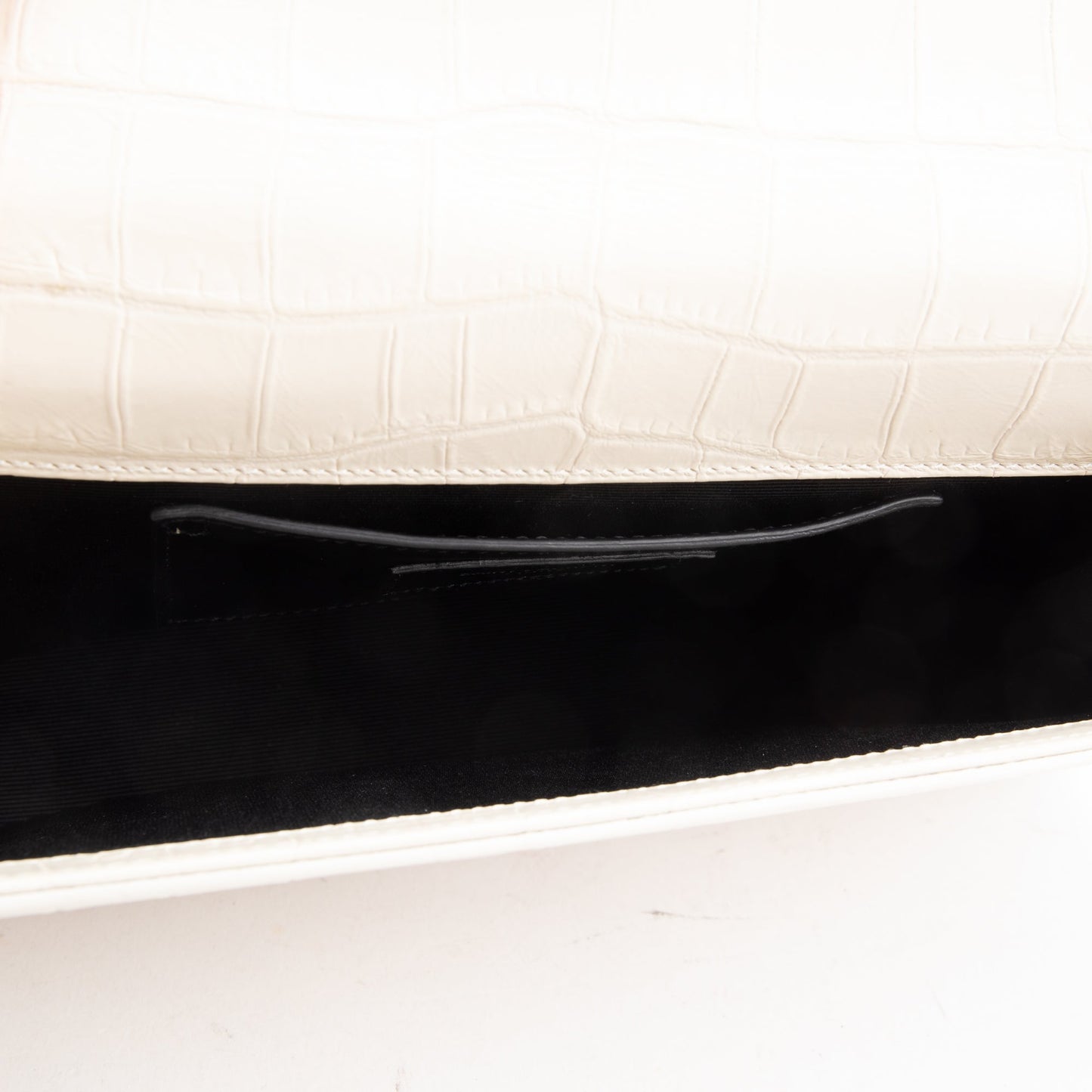 Saint Laurent Ivory Crocodile-Embossed Leather Medium Classic Monogram Kate Tassel Chain Bag