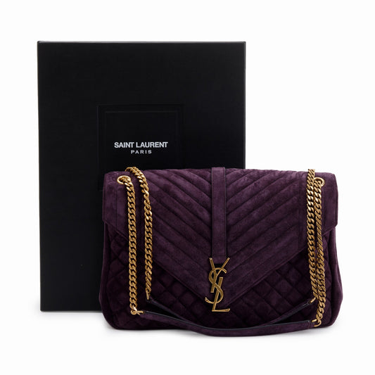 Saint Laurent Large Purple Suede Monogram  Envelope Chain Bag