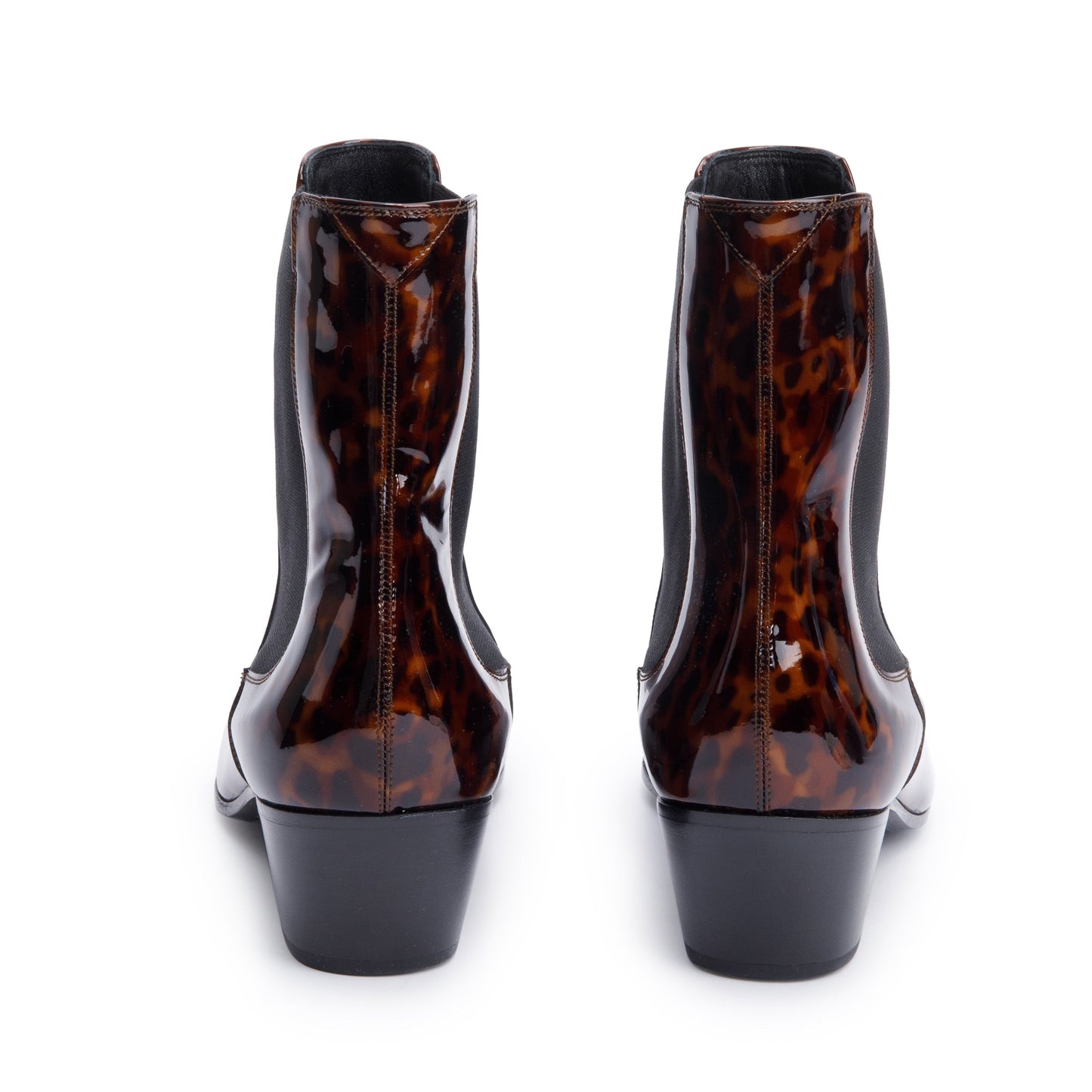 Saint Laurent Manto Naturale Patent Tartaruga Leather West 45 Chelsea Boots, Size 40.5