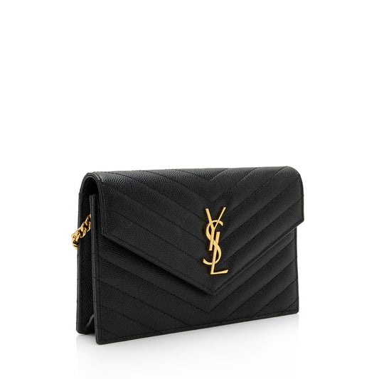 Luxury Saint Laurent Trending 2025 Matelasse Grain de Poudre Monogram Envelope Chain Wallet (SHF-qb9r0n)