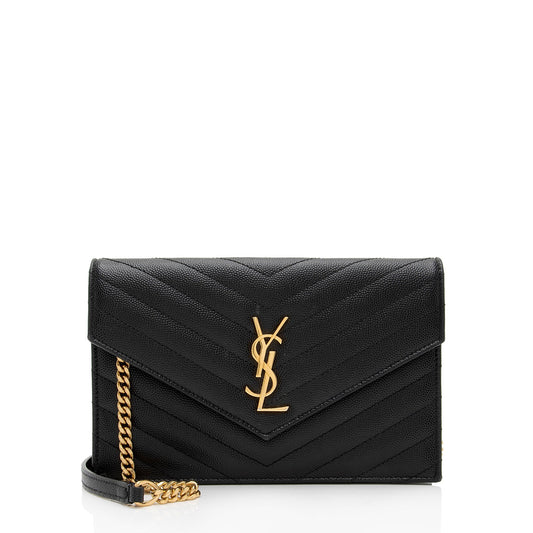 Luxury Saint Laurent Trending 2025 Matelasse Grain de Poudre Monogram Envelope Chain Wallet (SHF-bXElvR)