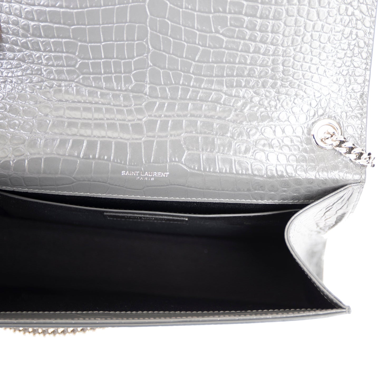 Saint Laurent Medium Croc Embossed Monogram Kate Tassel Bag