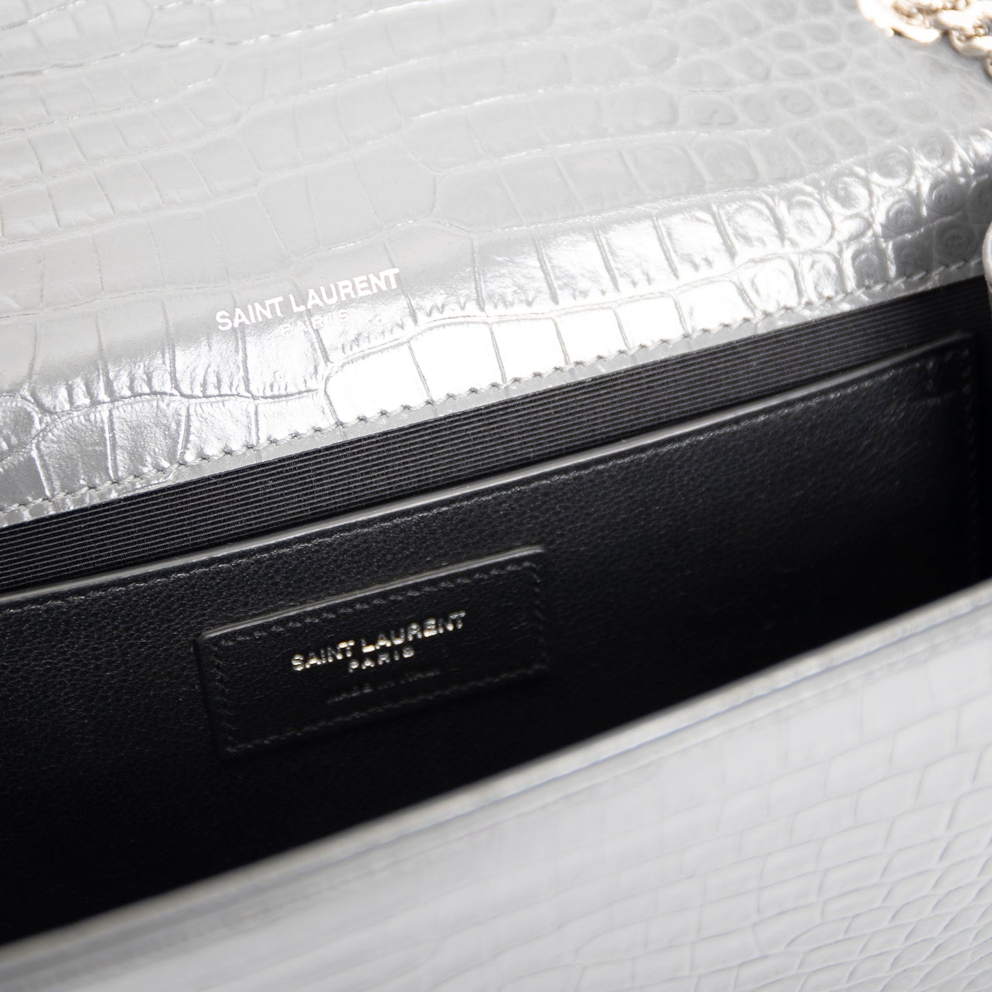 Saint Laurent Medium Croc Embossed Monogram Kate Tassel Bag