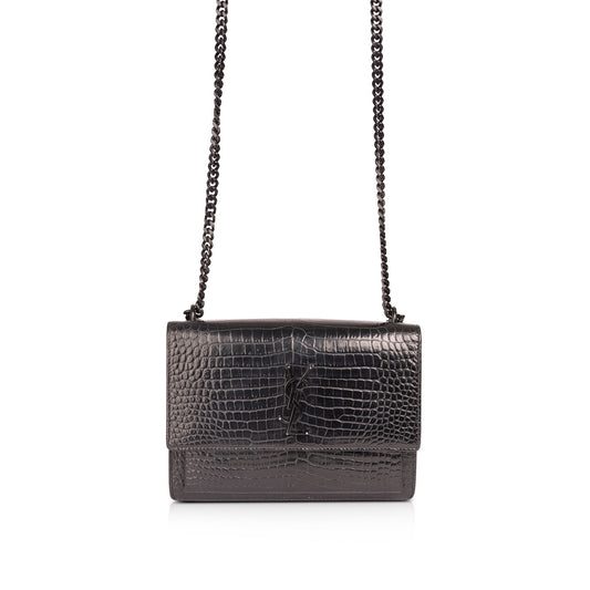 Saint Laurent Medium Crocodile Embossed Sunset Bag