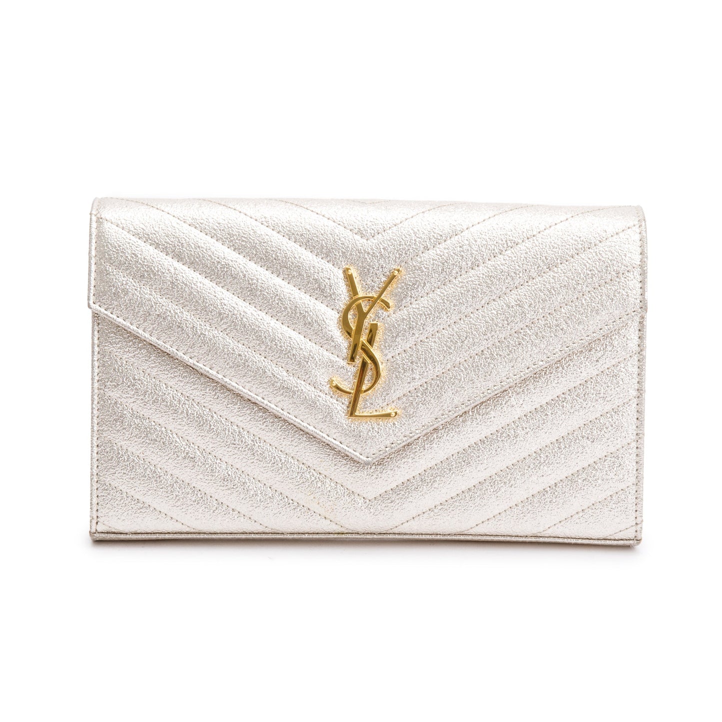 Saint Laurent Metallic Gold Grain De Poudre Leather Cassandre Matelasse Chain Wallet