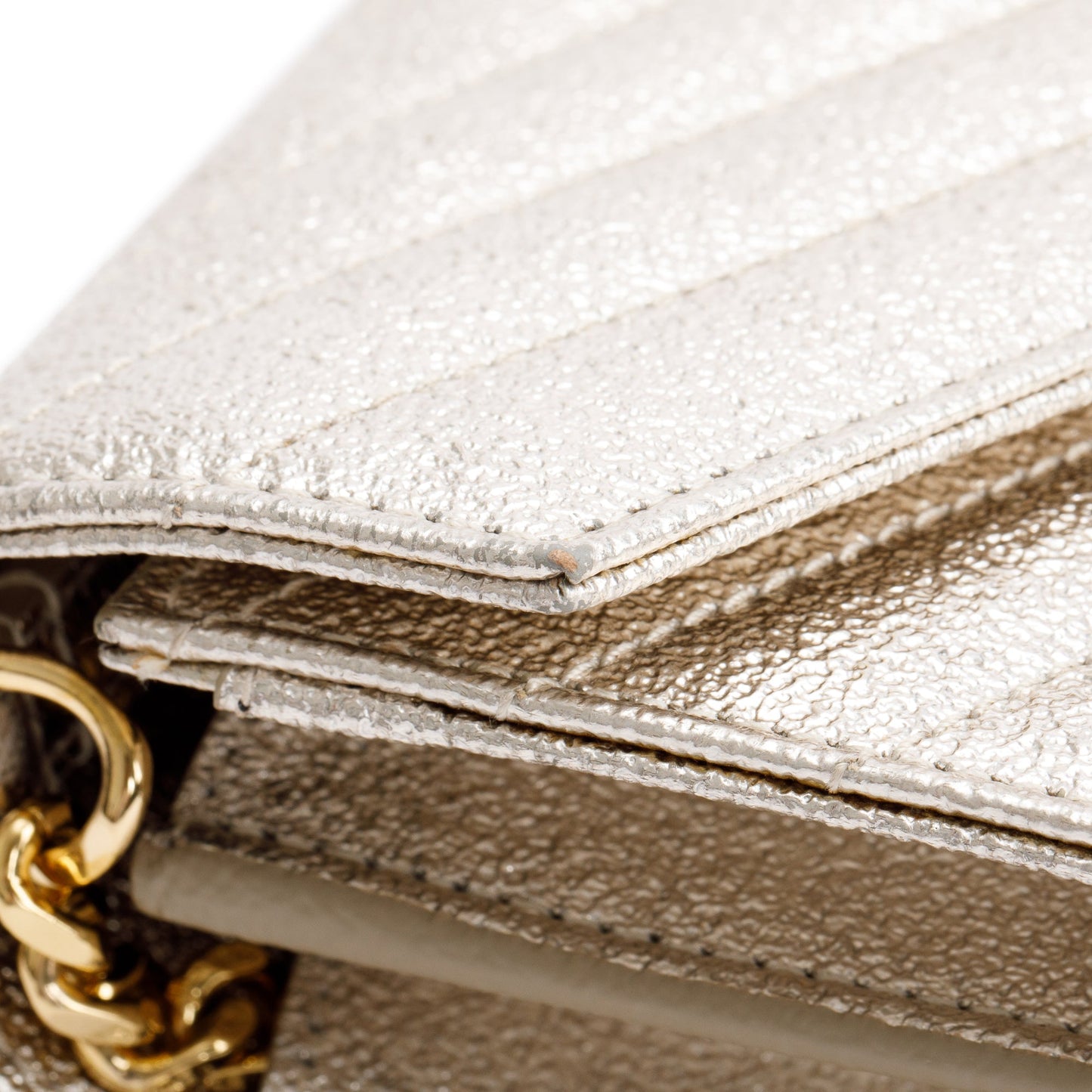 Saint Laurent Metallic Gold Grain De Poudre Leather Cassandre Matelasse Chain Wallet